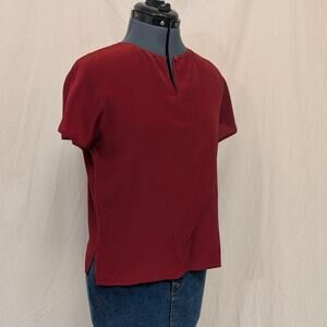 Liz Claiborne 100% Silk Blouse Red Short Sleeve Vintage Hong Kong Size 8